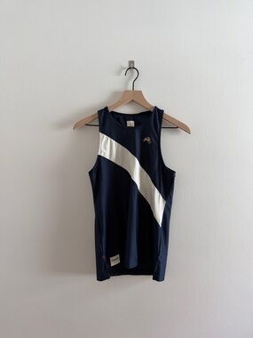 Tracksmith Navy and White Diagonal Stripe Singlet